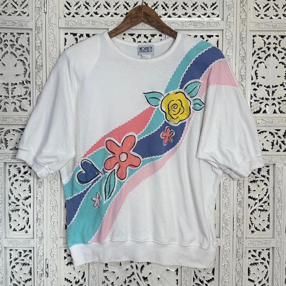 Vintage Koret Floral Pastel Retro Short Sleeve‎ Shirt Sz Small